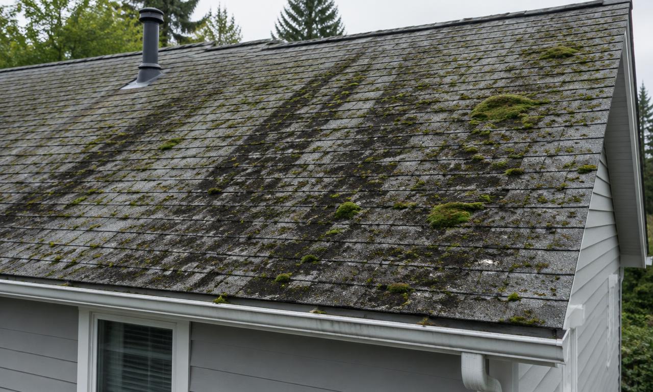 Roofs & algae before cleaning